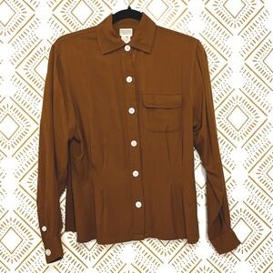 VIntage 90s Banana Republic Rayon Button Down Shirt Brown Womens S Safari Travel